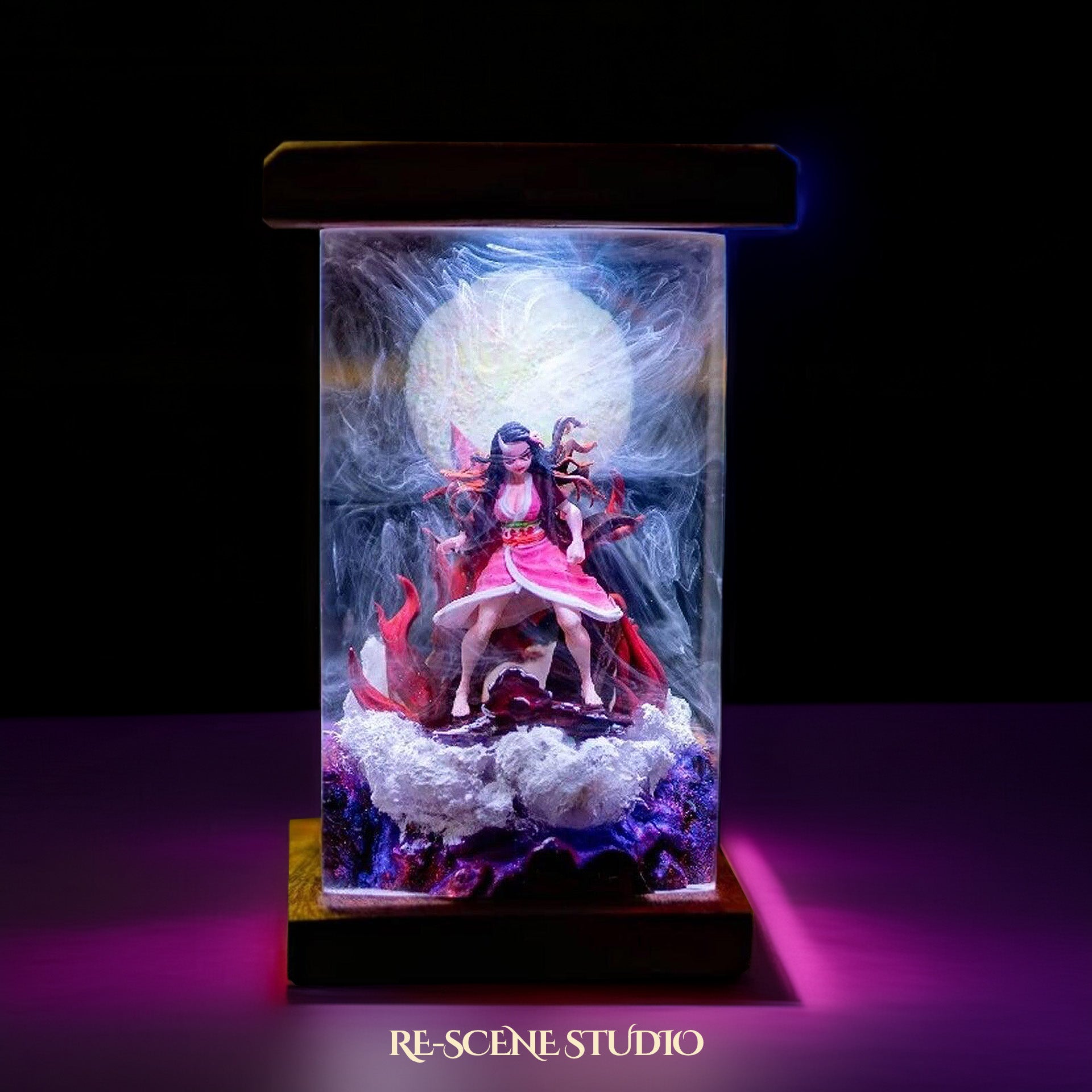 Nezuko Resin Lamp 02 - Demon Slayer Multicolor / Size M: 6 x 6 x 12 (cm) – Handmade Epoxy Resin Lamp by Rescene Studio | Rescene Studio