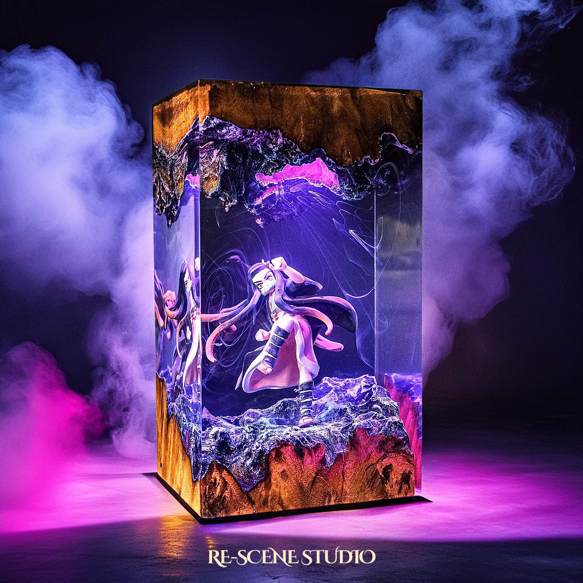 Nezuko Resin Lamp 01 - Demon Slayer Multicolor / Size M: 7 x 13 x 7 (cm) – Handmade Epoxy Resin Lamp by Rescene Studio | Rescene Studio