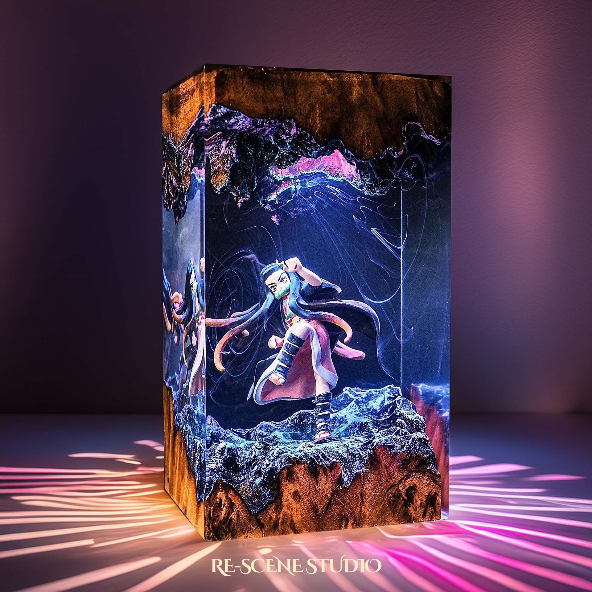 Nezuko Resin Lamp 01 - Demon Slayer Multicolor / Size M: 7 x 13 x 7 (cm) – Handmade Epoxy Resin Lamp by Rescene Studio | Rescene Studio