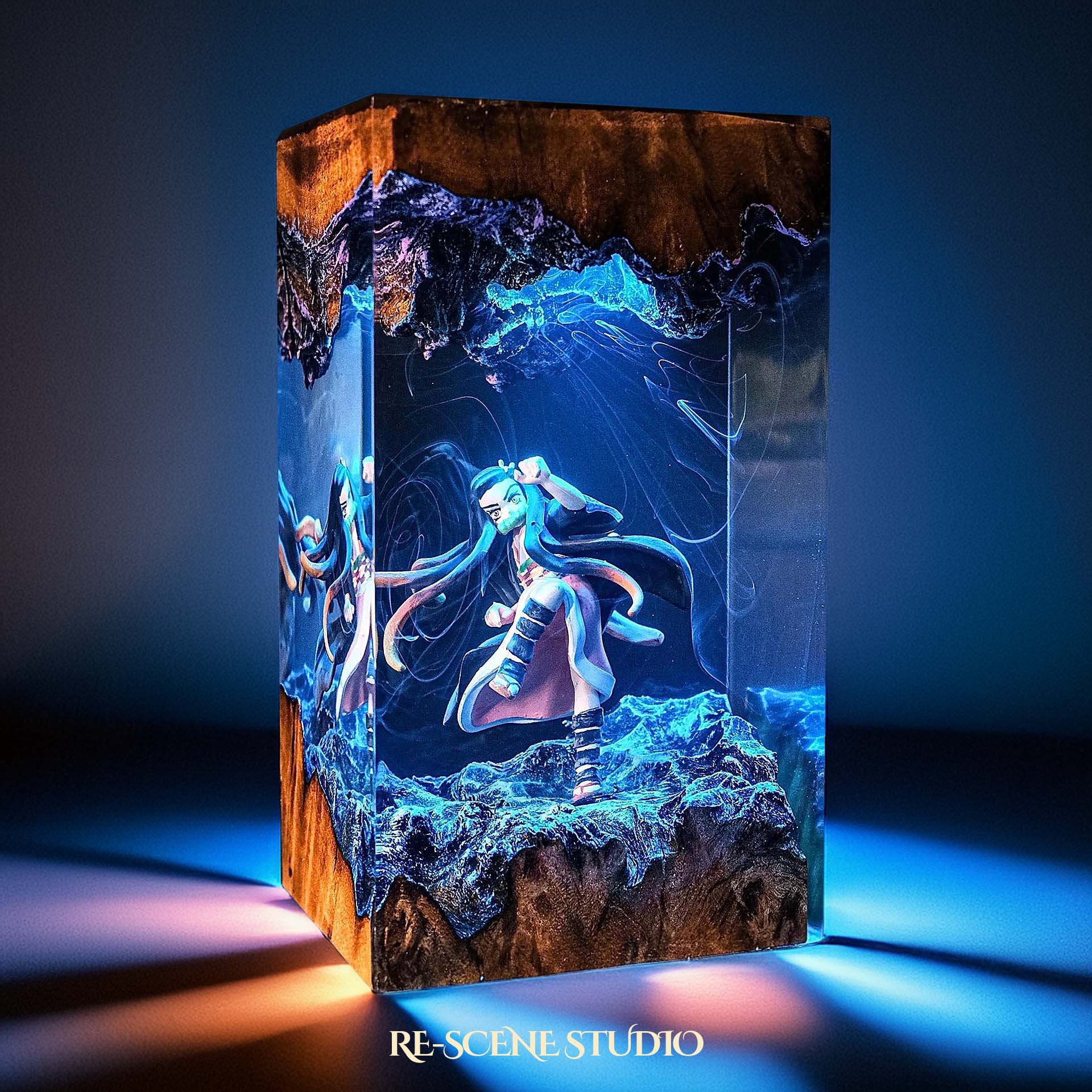 Nezuko Resin Lamp 01 - Demon Slayer Multicolor / Size M: 7 x 13 x 7 (cm) – Handmade Epoxy Resin Lamp by Rescene Studio | Rescene Studio