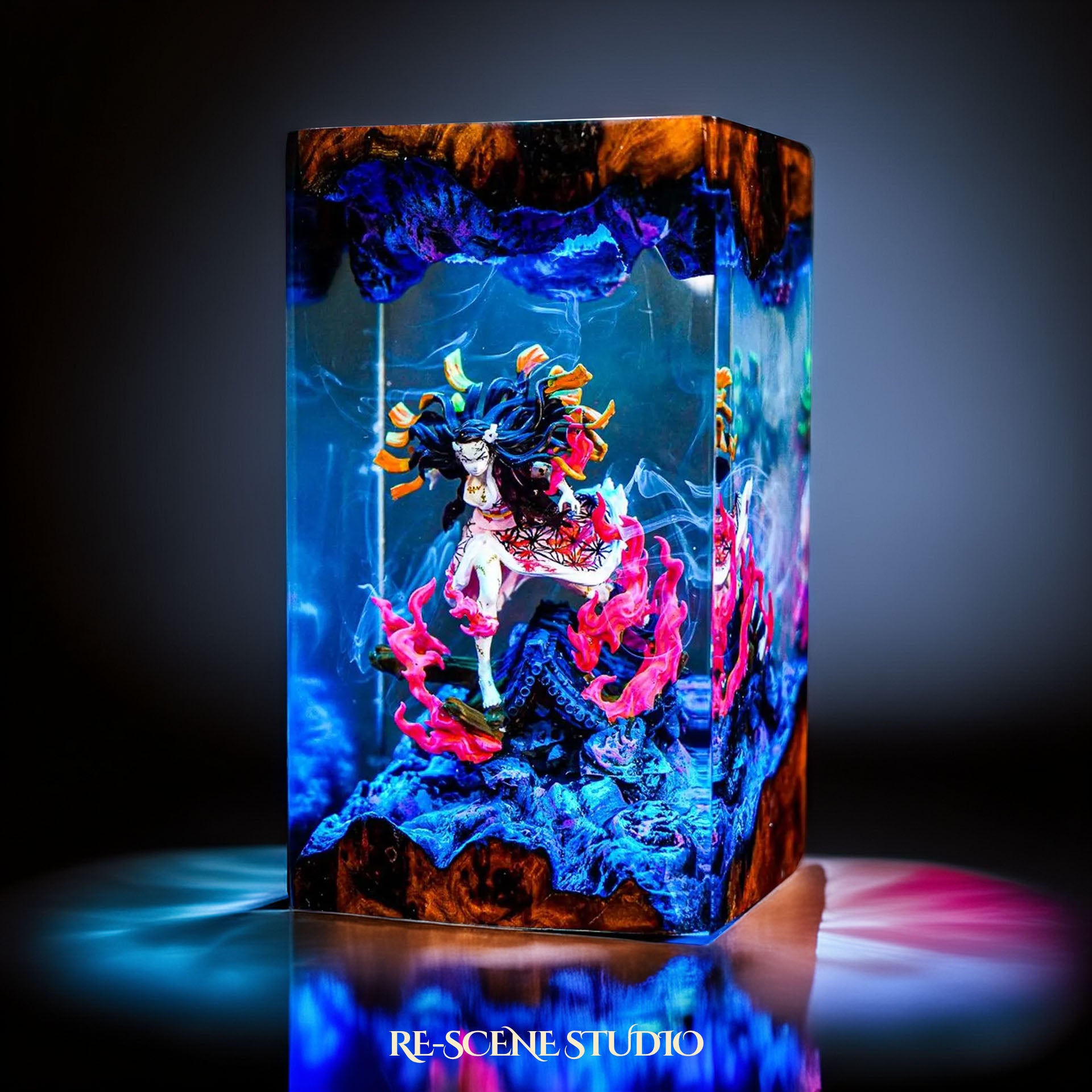 Nezuko Resin Lamp 4 - Demon Slayer Multicolor / Size M – Handmade Epoxy Resin Lamp by Rescene Studio | Rescene Studio