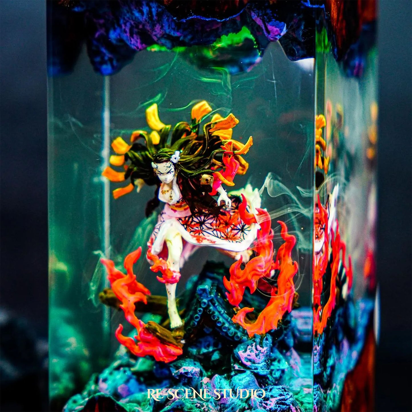 Nezuko Resin Lamp 4 - Demon Slayer Multicolor / Size M – Handmade Resin Lamp by Rescene Studio | Rescene Studio