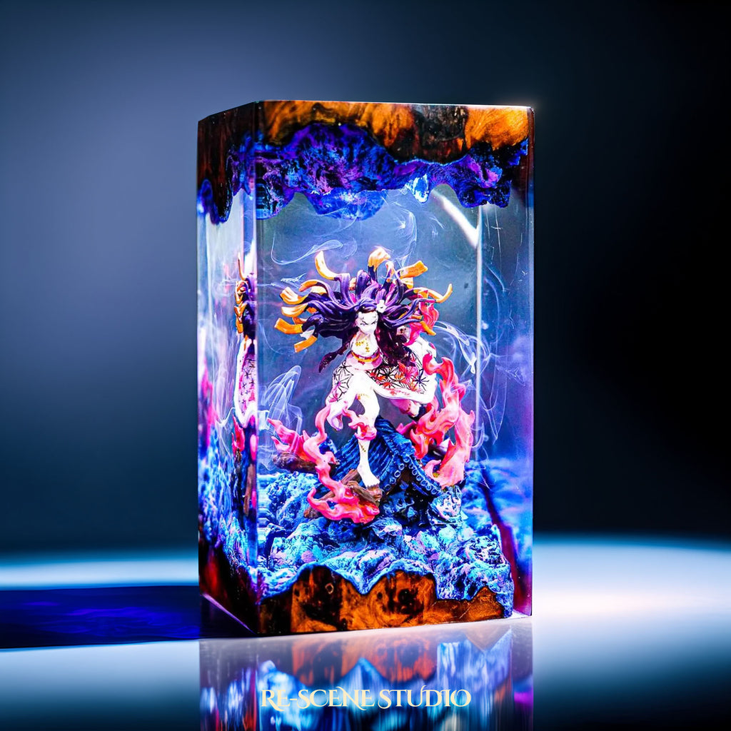 Nezuko Resin Lamp 4 - Demon Slayer Multicolor / Size M – Handmade Epoxy Resin Lamp by Rescene Studio | Rescene Studio