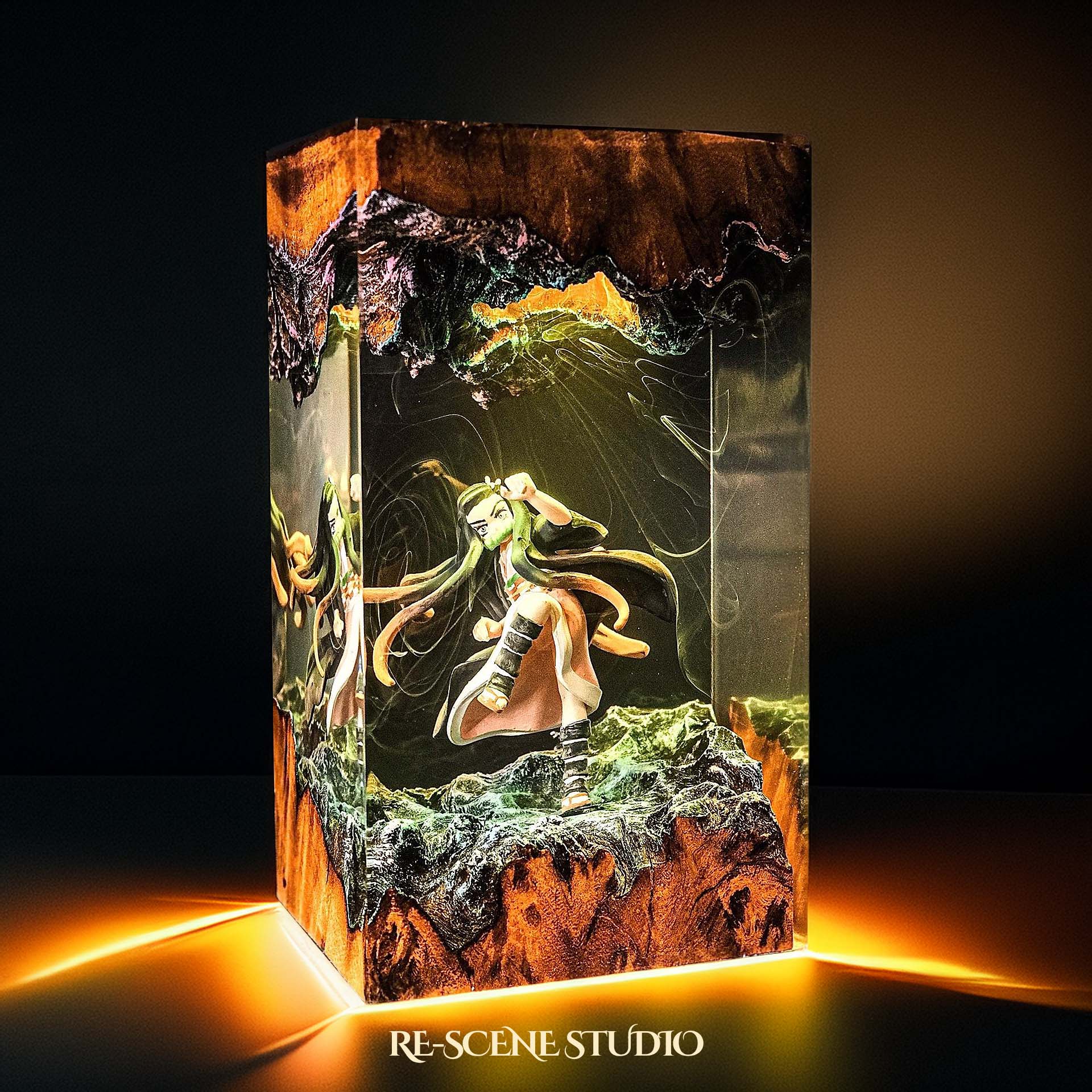 Nezuko Resin Lamp 01 - Demon Slayer Multicolor / Size M: 7 x 13 x 7 (cm) – Handmade Epoxy Resin Lamp by Rescene Studio | Rescene Studio