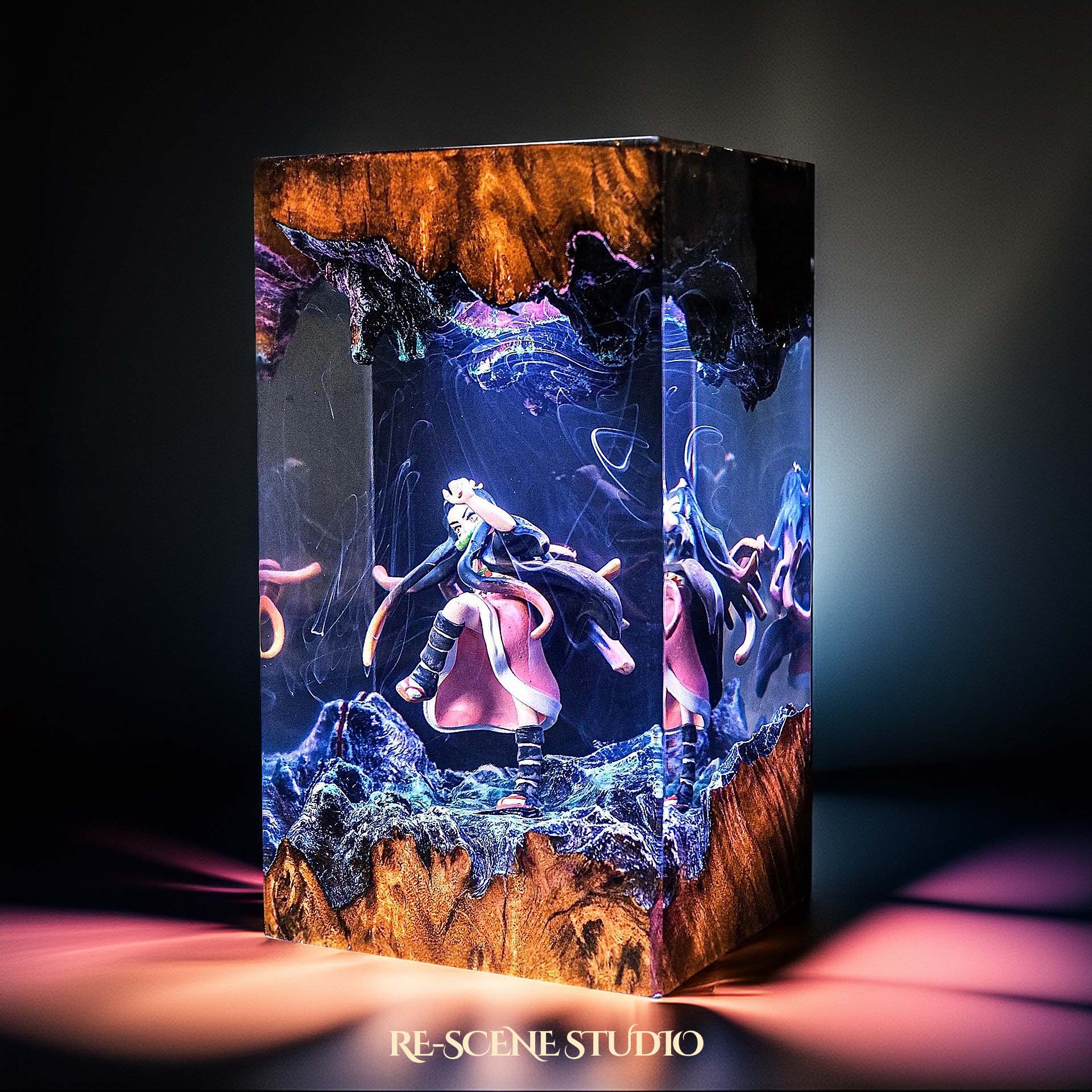 Nezuko Resin Lamp 01 - Demon Slayer Multicolor / Size M: 7 x 13 x 7 (cm) – Handmade Epoxy Resin Lamp by Rescene Studio | Rescene Studio