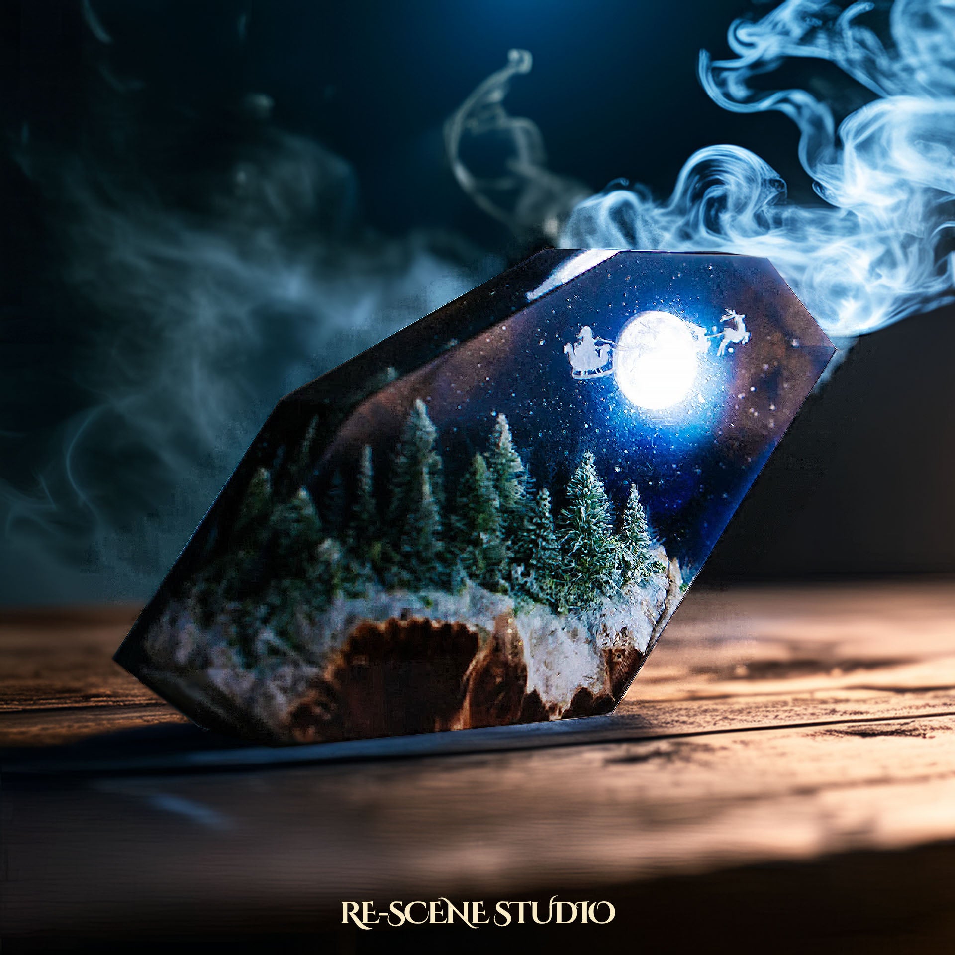 Santa Sleigh Night Ride Resin Epoxy Lamp Multicolor / Size M: 16 x 10 (cm) – Handmade Epoxy Resin Lamp by Rescene Studio | Rescene Studio