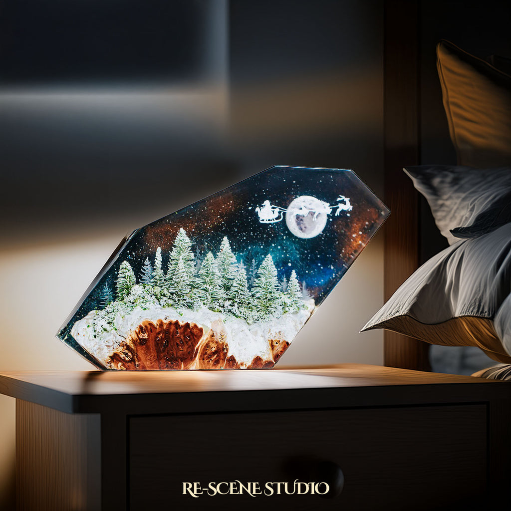 Santa Sleigh Night Ride Resin Epoxy Lamp Multicolor / Size M: 16 x 10 (cm) – Handmade Epoxy Resin Lamp by Rescene Studio | Rescene Studio