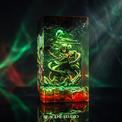 Hand-finished Obanai Resin Lamp (Demon Slayer), an epoxy resin desk lamp with warm ambient glow
