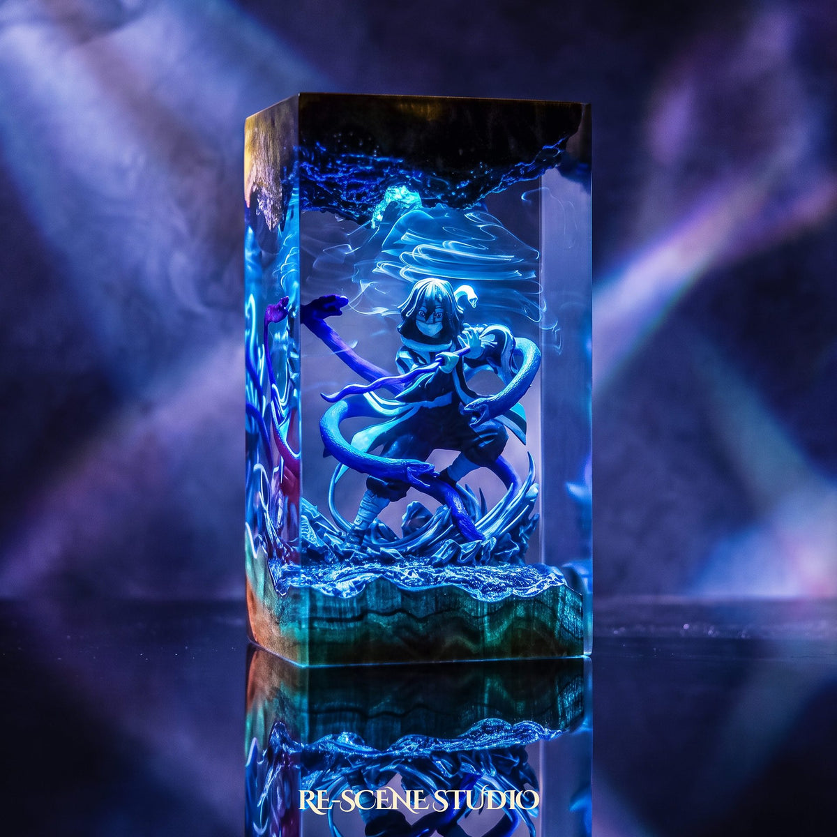 Demon Slayer collectible: the Obanai Resin Lamp, handmade on a wooden base