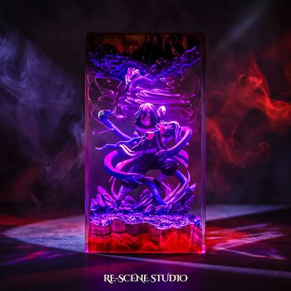 Close look at the Obanai Resin Lamp, a handcrafted Demon Slayer epoxy resin LED lamp