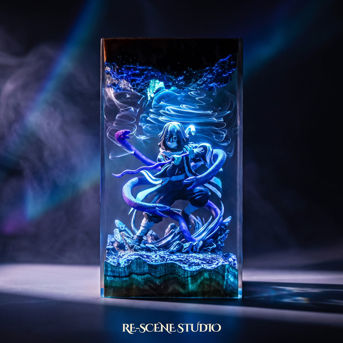 Glowing Obanai Resin Lamp: Demon Slayer fan decor sealed in crystal-clear epoxy resin