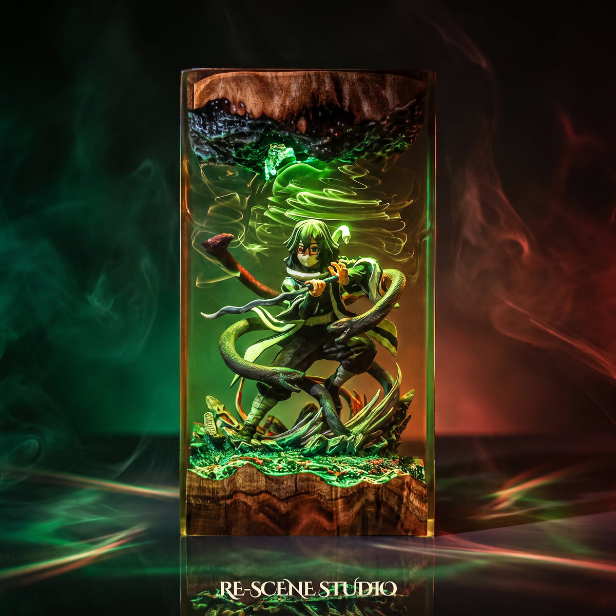 Obanai Resin Lamp from another angle, handmade Demon Slayer LED resin lamp