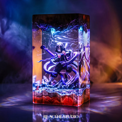 Obanai Resin Lamp in one of its RGB color modes, Demon Slayer hand-poured resin lamp