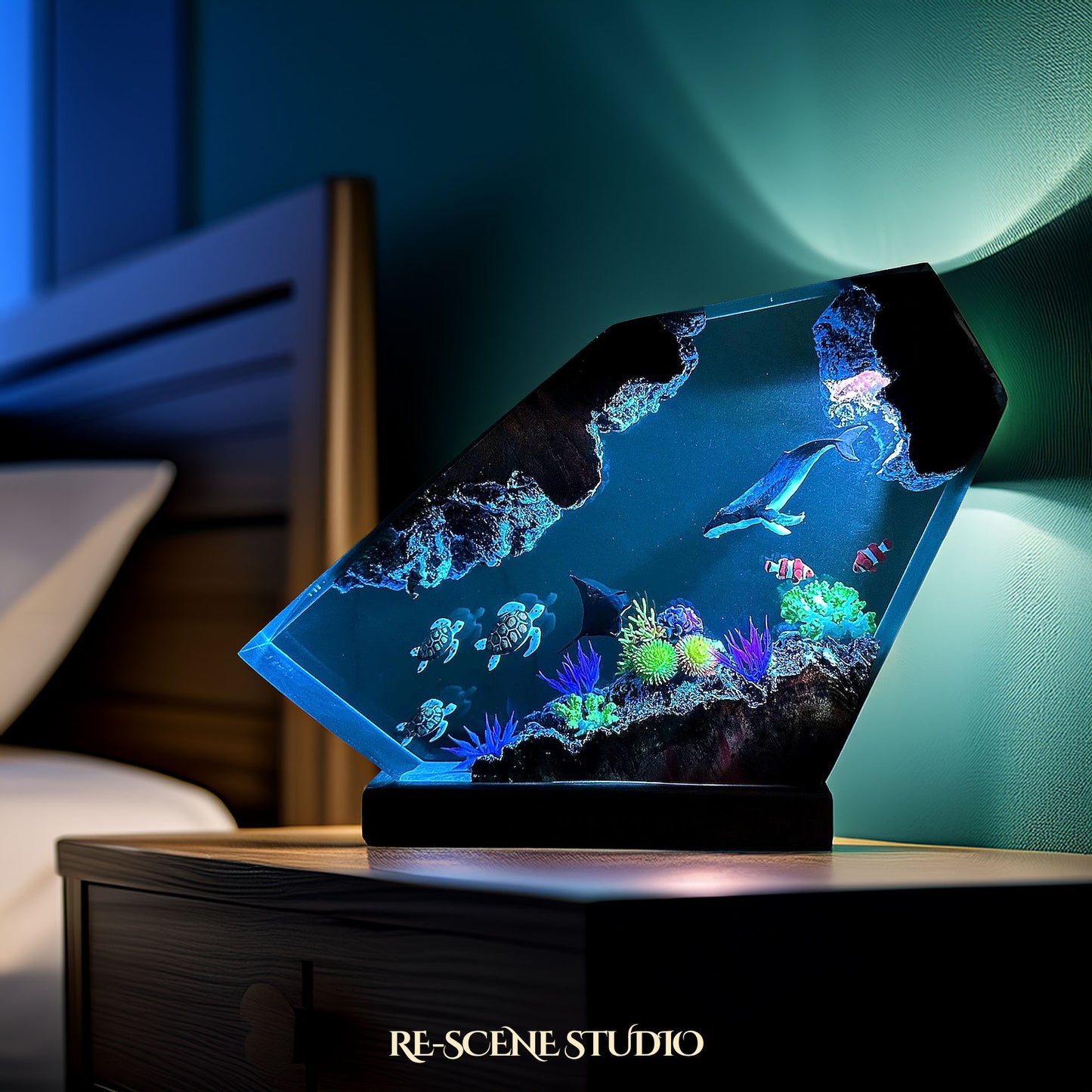 Whale and Turtles Reef Cove Resin Lamp