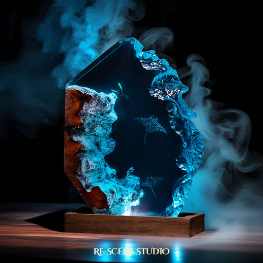Ocean Depths Manta Ray Epoxy Resin Lamp Multicolor / Size M: 11 x 12 (cm) – Handmade Resin Lamp by Rescene Studio | Rescene Studio