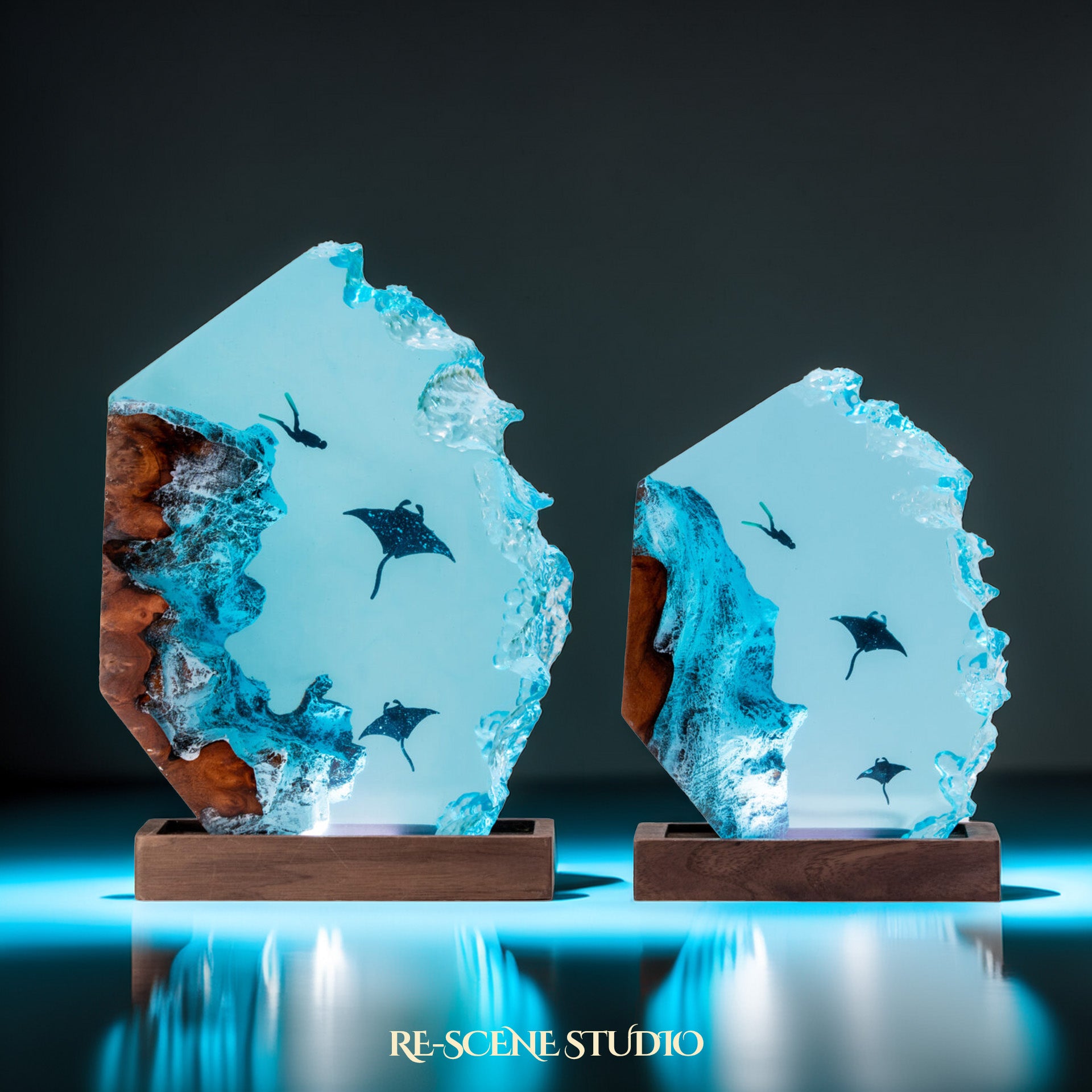 Ocean Depths Manta Ray Epoxy Resin Lamp Multicolor / Size M: 11 x 12 (cm) – Handmade Epoxy Resin Lamp by Rescene Studio | Rescene Studio
