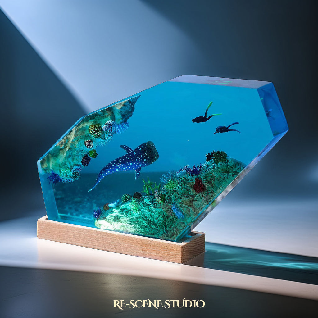 Ocean Serenity Manta Ray Epoxy Resin Lamp Multicolor / Size M: 16 x 10 (cm) – Handmade Epoxy Resin Lamp by Rescene Studio | Rescene Studio