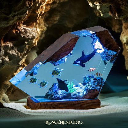 Orca & Sea Turtles Resin Lamp