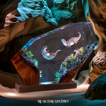 Sea Otters Resin Lamp