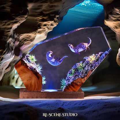 Sea Otters Resin Lamp