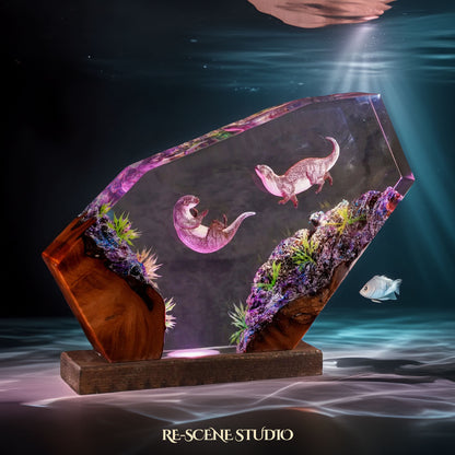 Sea Otters Resin Lamp