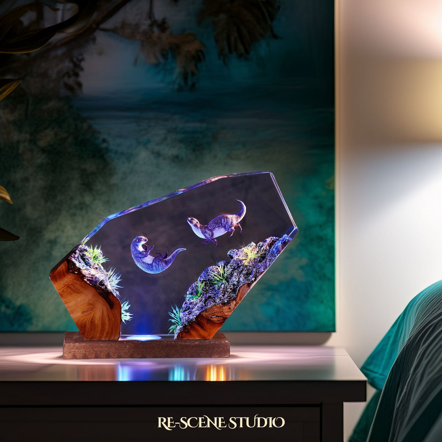 Sea Otters Resin Lamp