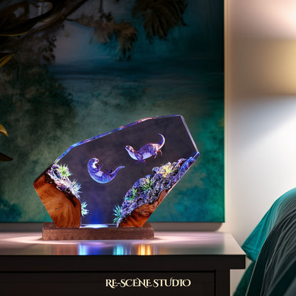 Sea Otters Resin Lamp