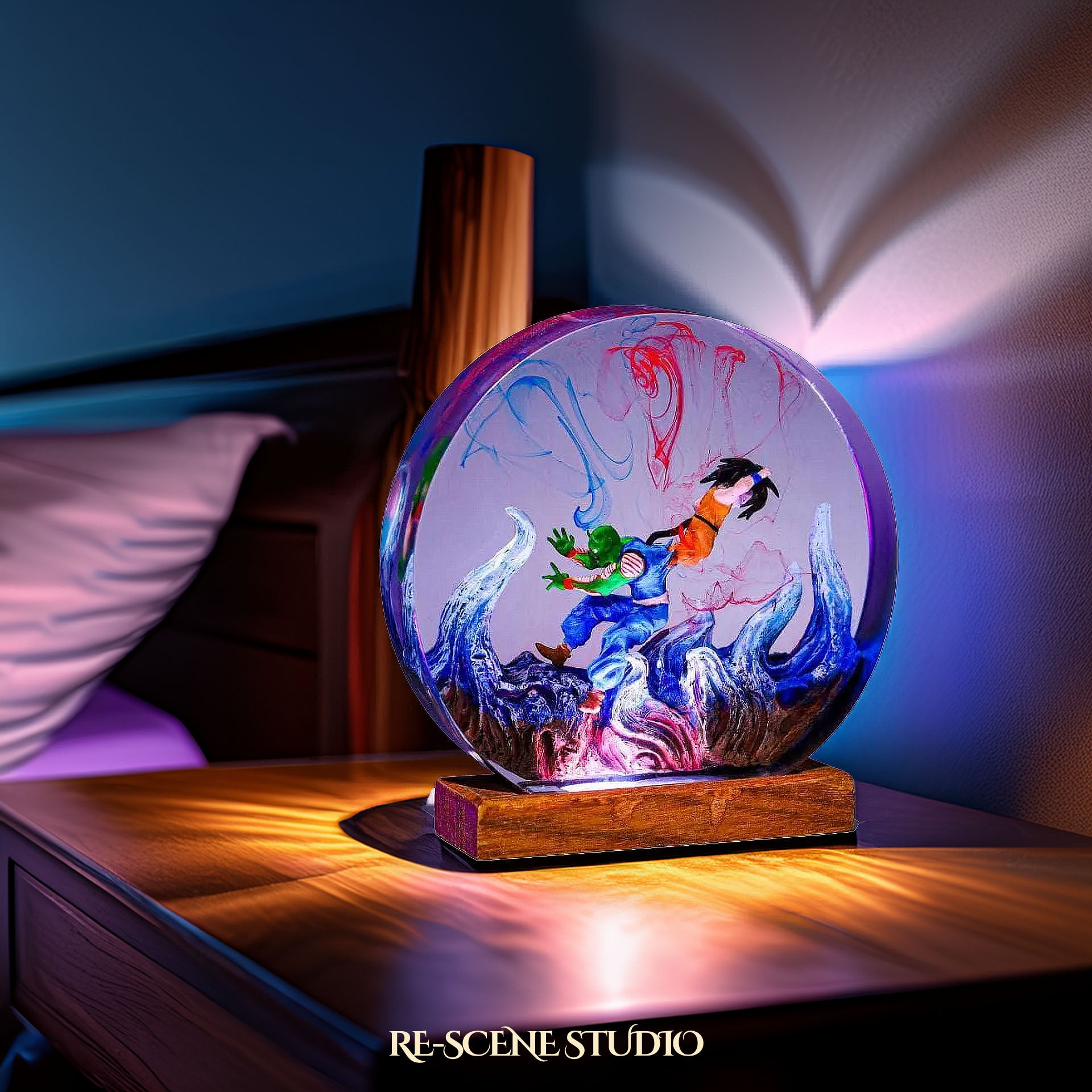 Goku vs Piccolo Resin Epoxy Lamp Multicolor / Size M: 13 x 12 (cm) – Handmade Epoxy Resin Lamp by Rescene Studio | Rescene Studio