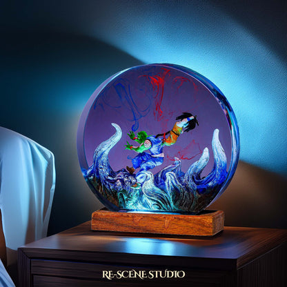 Goku vs Piccolo Resin Epoxy Lamp Multicolor / Size M: 13 x 12 (cm) – Handmade Resin Lamp by Rescene Studio | Rescene Studio