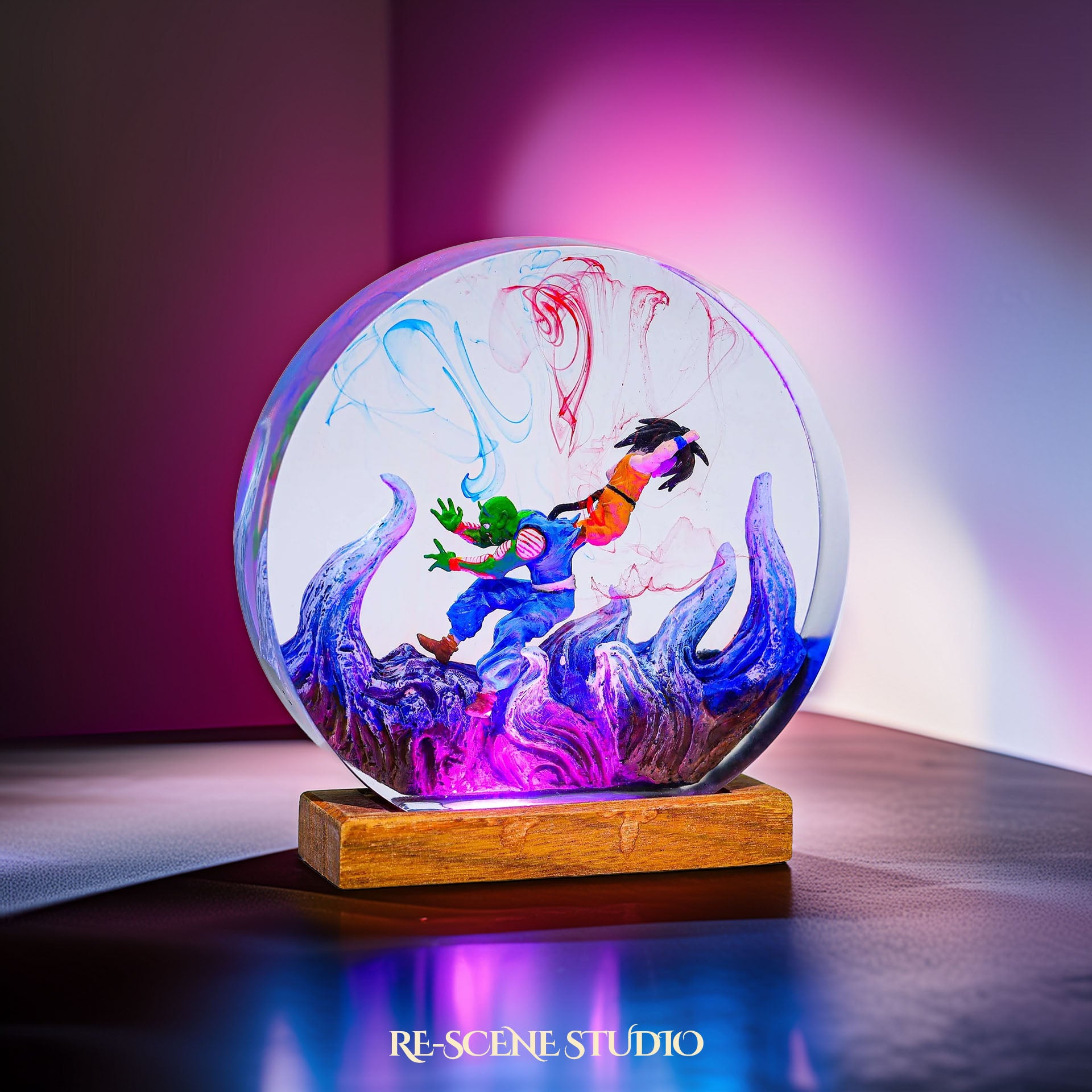 Goku vs Piccolo Resin Epoxy Lamp Multicolor / Size M: 13 x 12 (cm) – Handmade Epoxy Resin Lamp by Rescene Studio | Rescene Studio