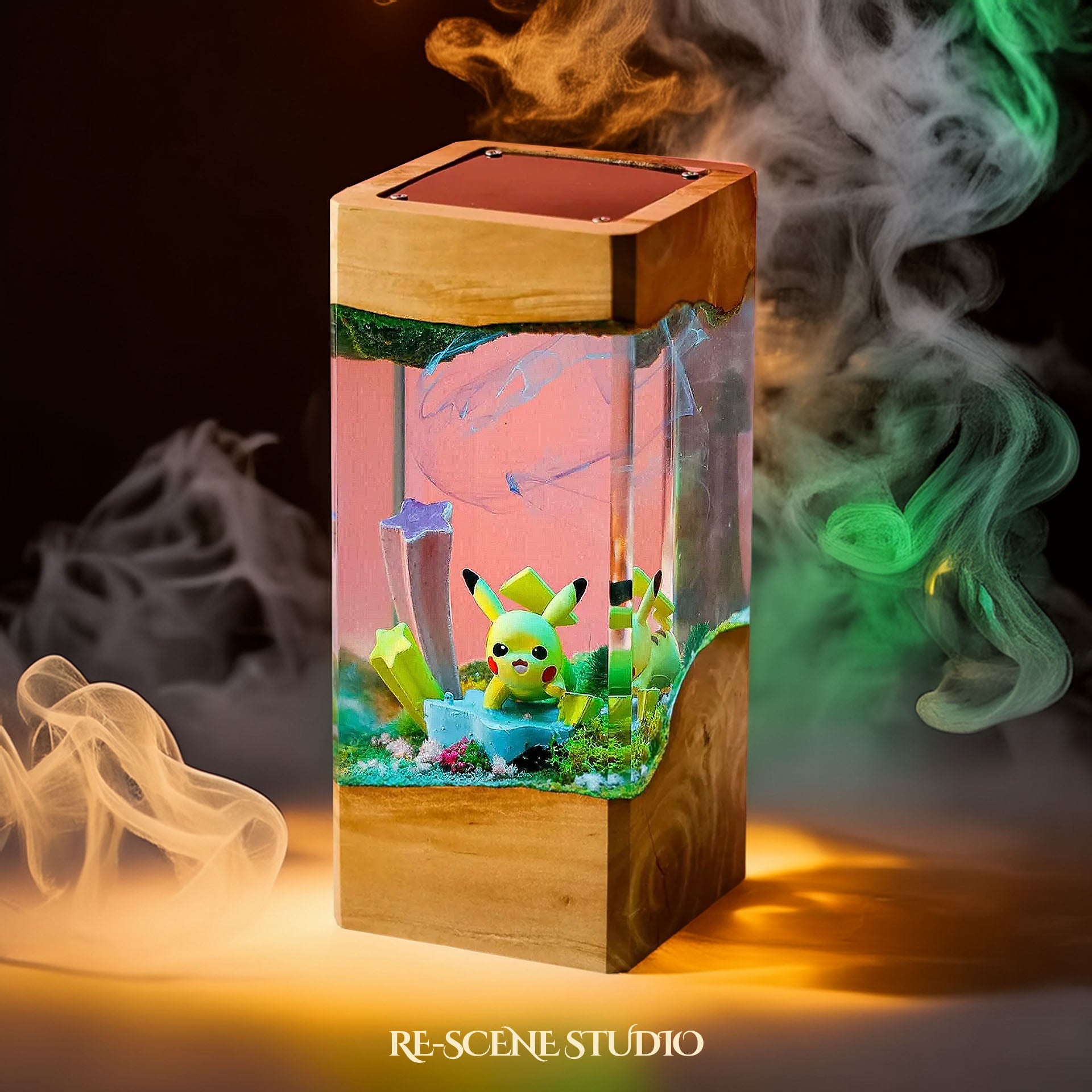 Pikachu Star Garden Resin Epoxy Lamp Multicolor / Size XL: 8.5 x 8.5 x 16 (cm) – Handmade Epoxy Resin Lamp by Rescene Studio | Rescene Studio