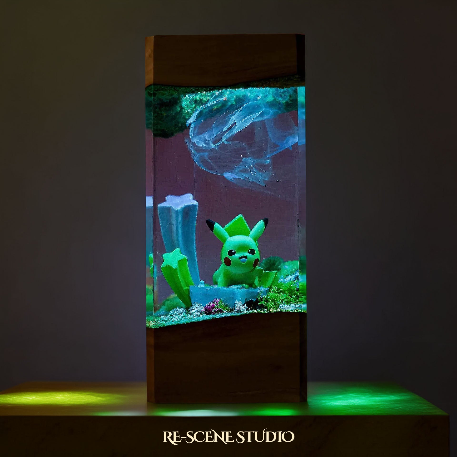 Pikachu Star Garden Resin Epoxy Lamp Multicolor / Size XL: 8.5 x 8.5 x 16 (cm) – Handmade Epoxy Resin Lamp by Rescene Studio | Rescene Studio