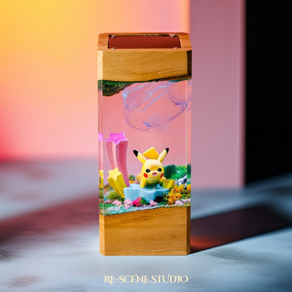 Pikachu Star Garden Resin Epoxy Lamp Multicolor / Size XL: 8.5 x 8.5 x 16 (cm) – Handmade Resin Lamp by Rescene Studio | Rescene Studio