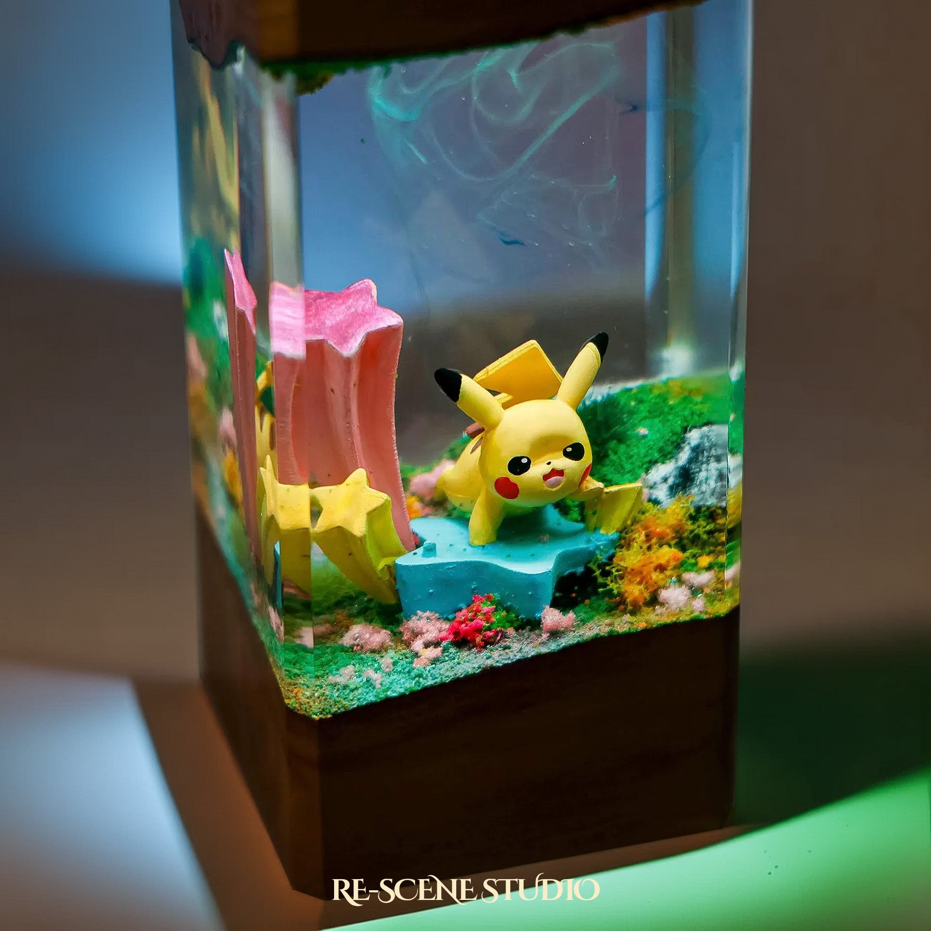 Pikachu Star Garden Resin Epoxy Lamp Multicolor / Size XL: 8.5 x 8.5 x 16 (cm) – Handmade Epoxy Resin Lamp by Rescene Studio | Rescene Studio
