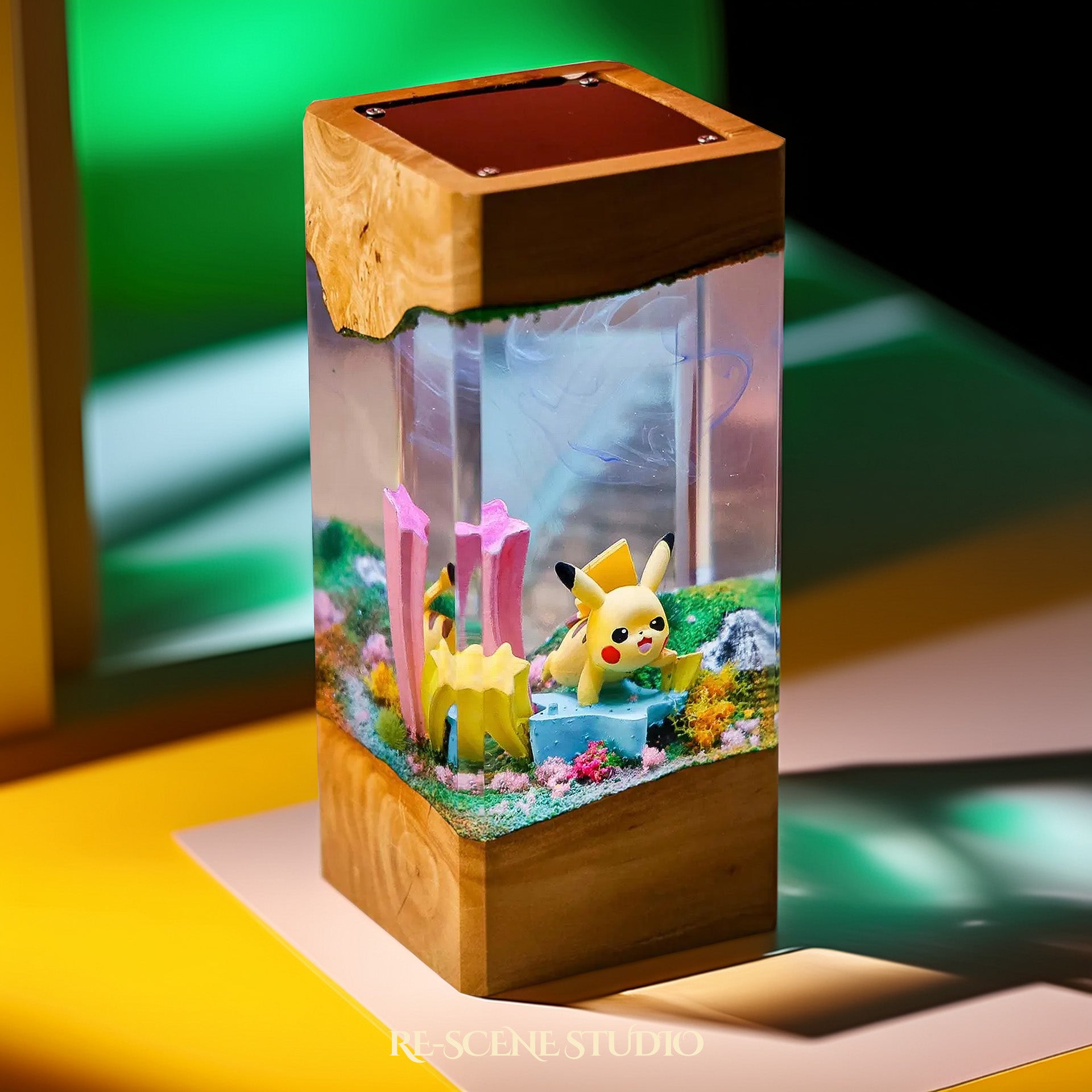 Pikachu Star Garden Resin Epoxy Lamp Multicolor / Size XL: 8.5 x 8.5 x 16 (cm) – Handmade Epoxy Resin Lamp by Rescene Studio | Rescene Studio