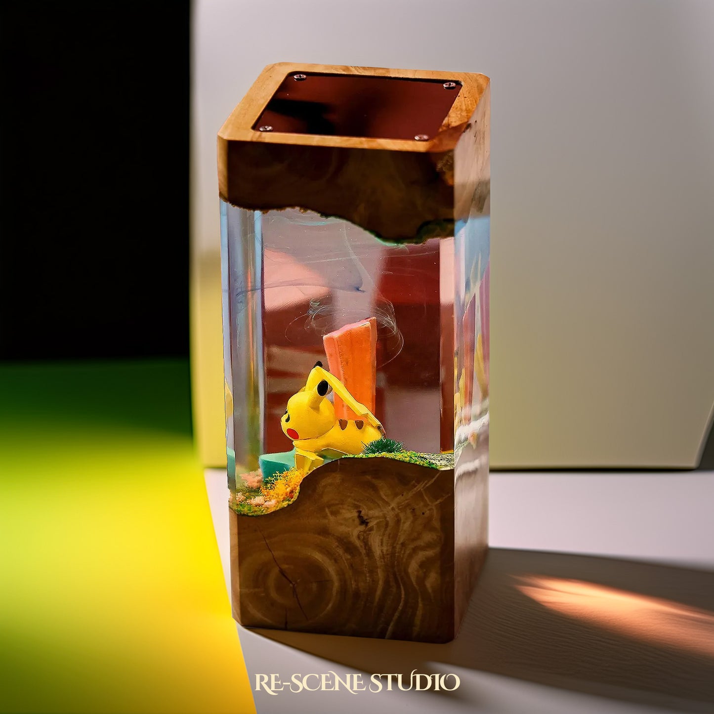 Pikachu Star Garden Resin Epoxy Lamp Multicolor / Size XL: 8.5 x 8.5 x 16 (cm) – Handmade Resin Lamp by Rescene Studio | Rescene Studio