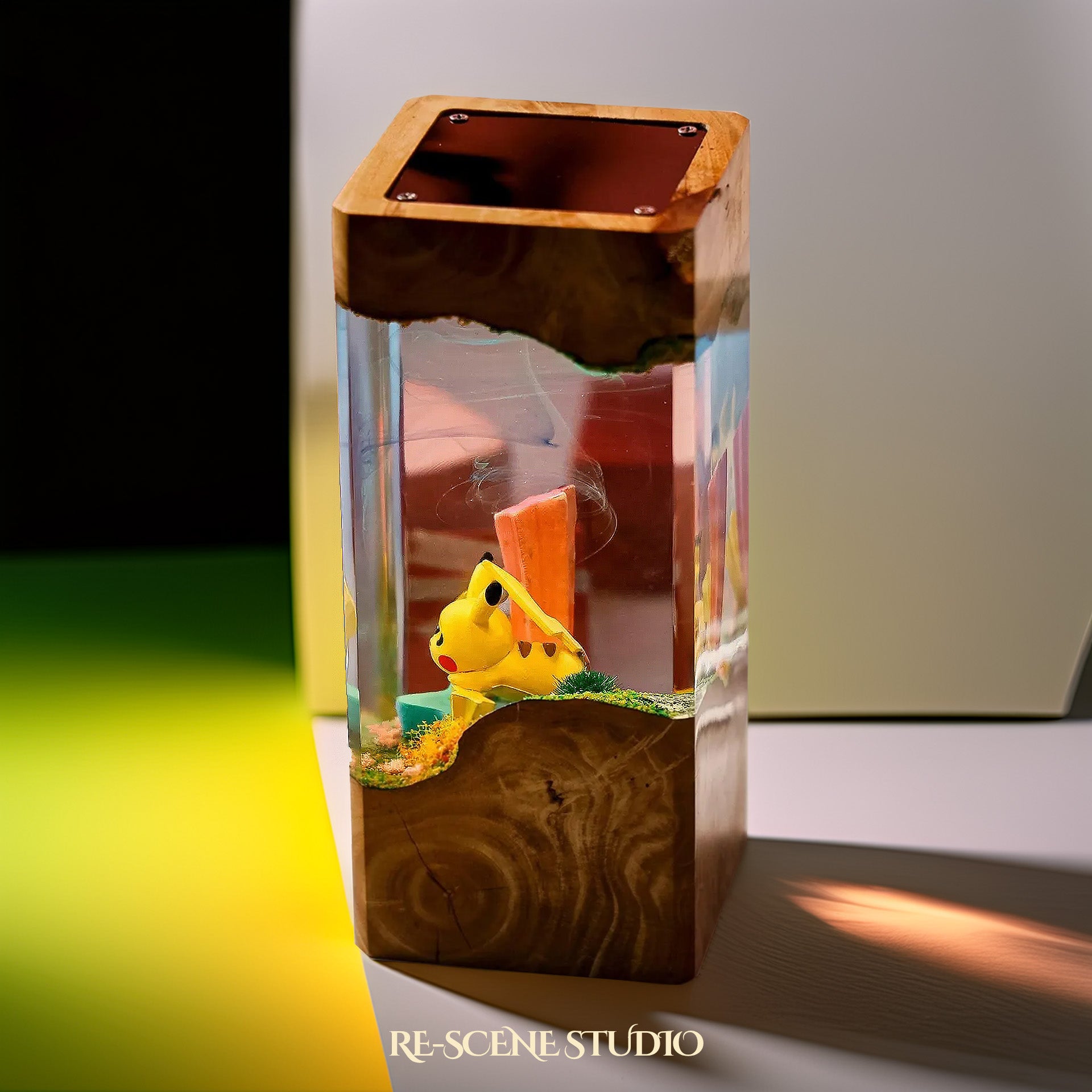Pikachu Star Garden Resin Epoxy Lamp Multicolor / Size XL: 8.5 x 8.5 x 16 (cm) – Handmade Epoxy Resin Lamp by Rescene Studio | Rescene Studio