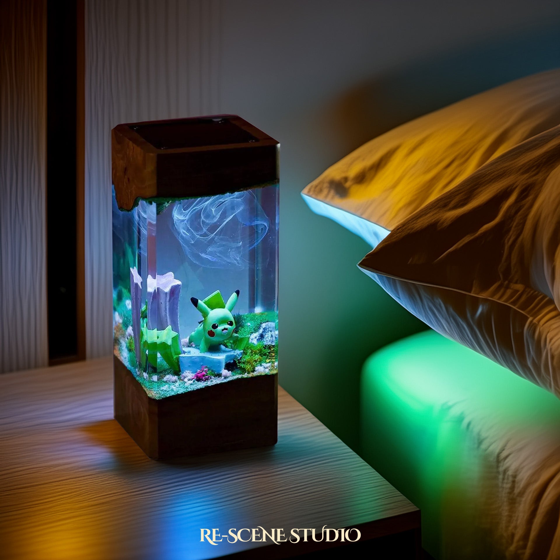 Pikachu Star Garden Resin Epoxy Lamp Multicolor / Size XL: 8.5 x 8.5 x 16 (cm) – Handmade Epoxy Resin Lamp by Rescene Studio | Rescene Studio