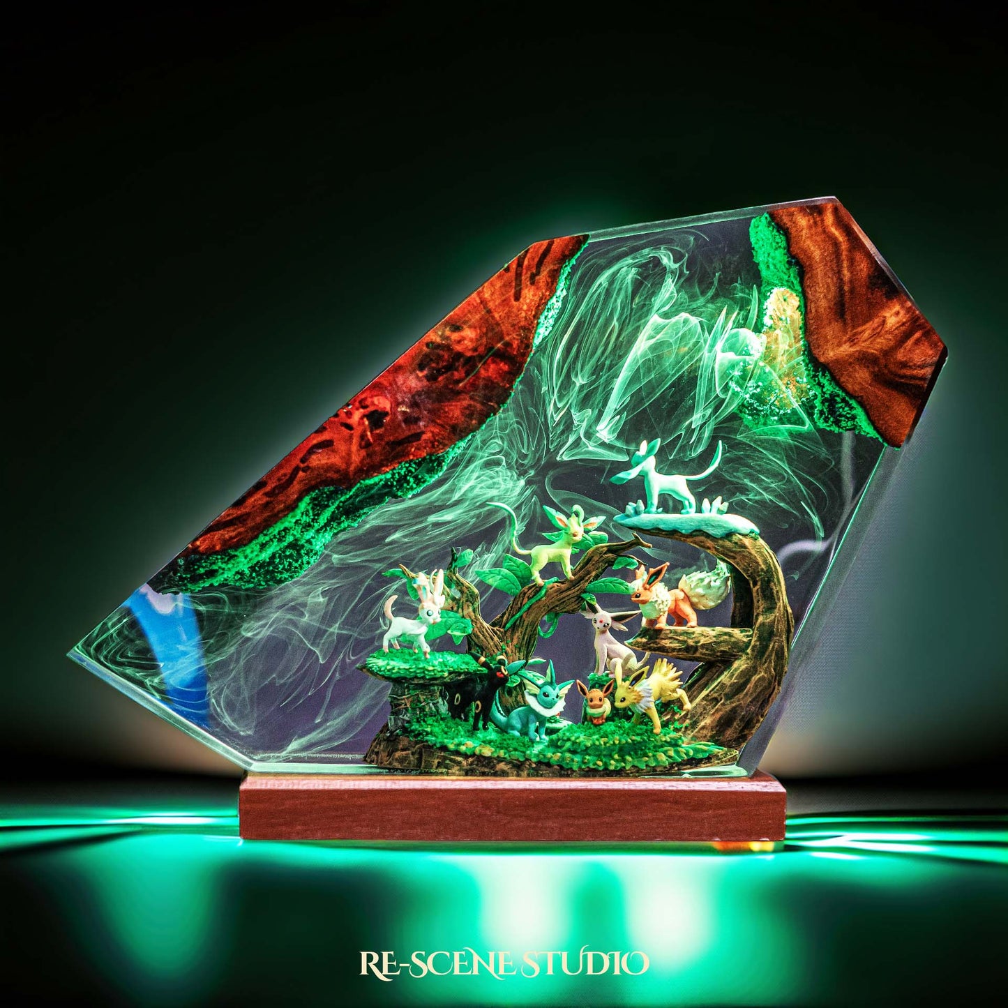 Pokemon Garden Resin Lamp — Closeup Detail | Original Epoxy Resin Sculpture with Built-in LED Glow