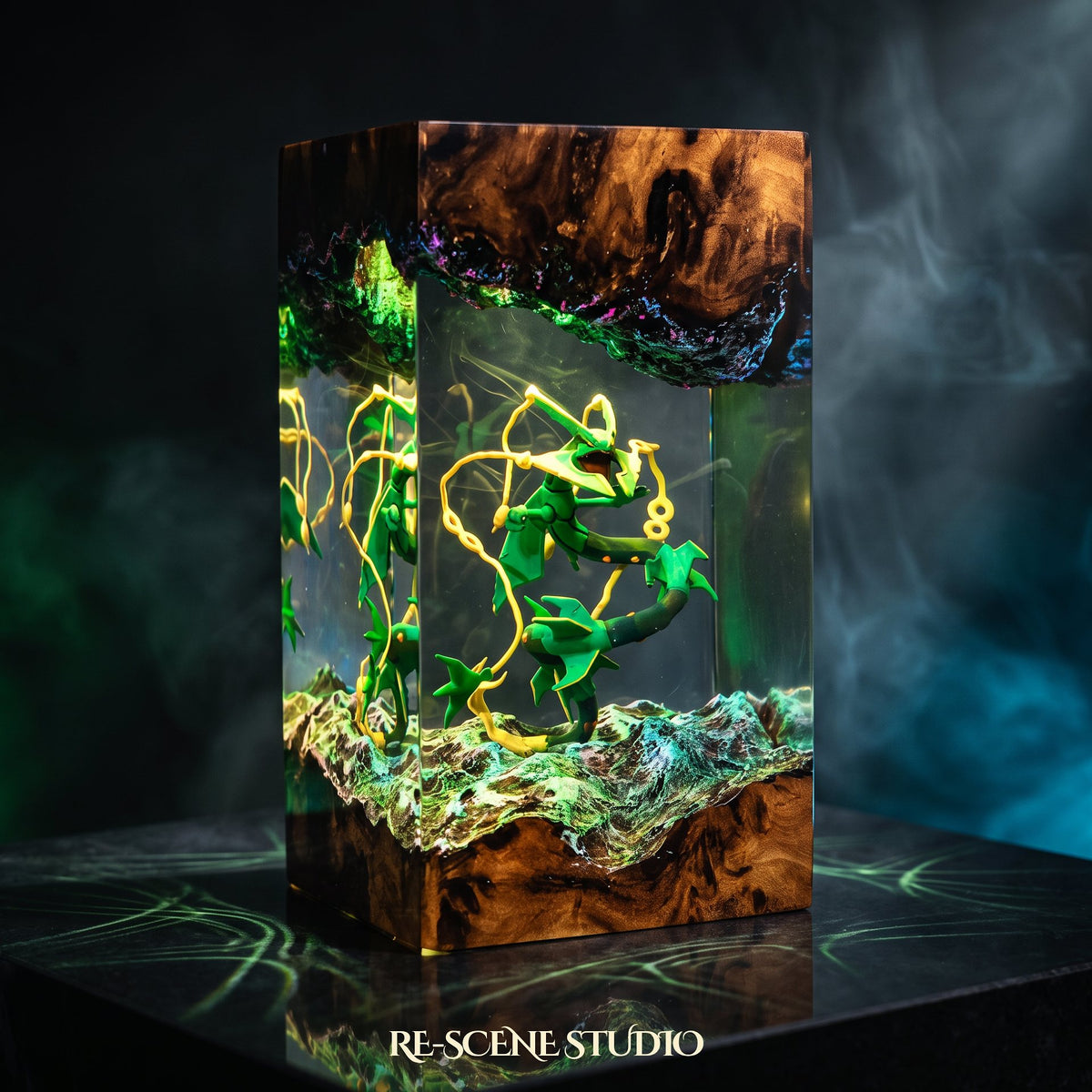 Close look at the Rayquaza Resin Lamp, a handcrafted Pokemon epoxy resin LED lamp