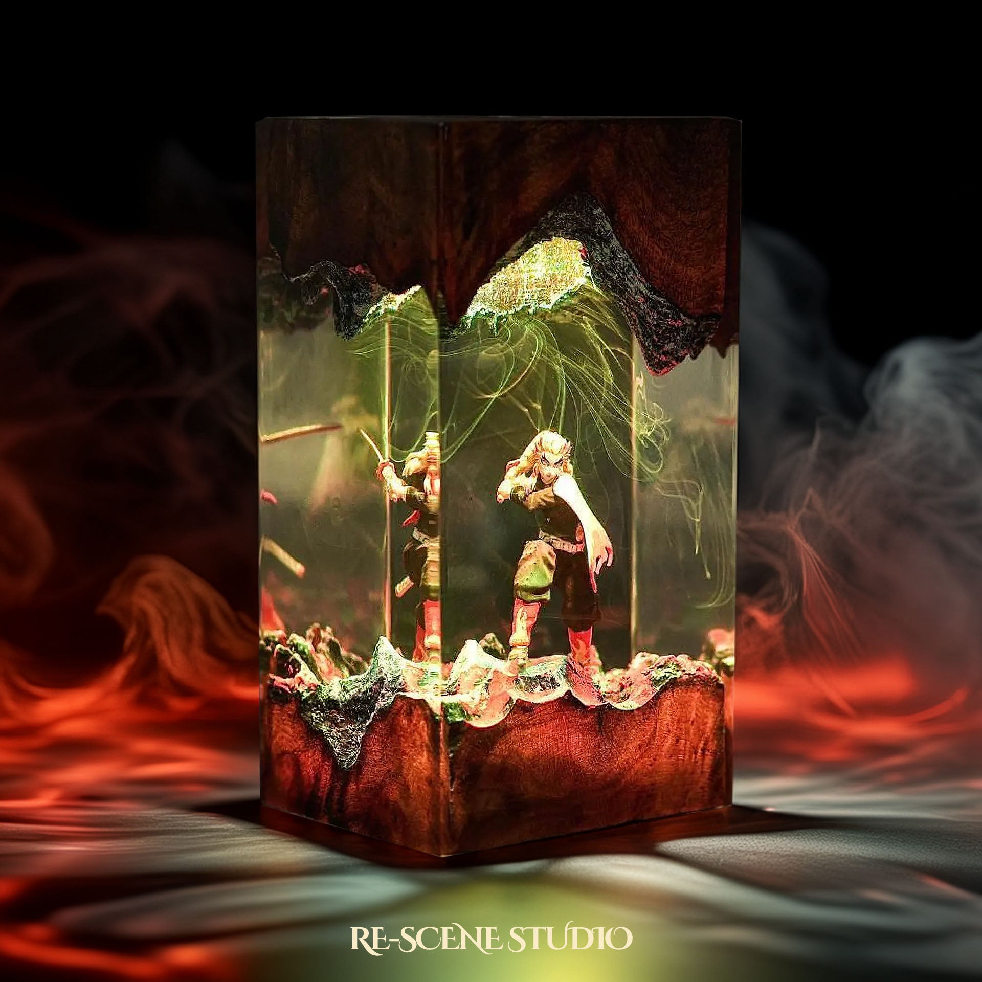 Rengoku Resin Lamp 01 - Demon Slayer Multicolor / Size M: 7 x 13 x 7 (cm) – Handmade Epoxy Resin Lamp by Rescene Studio | Rescene Studio