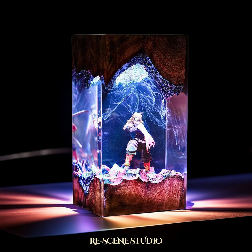 Rengoku Resin Lamp 01 - Demon Slayer Multicolor / Size M: 7 x 13 x 7 (cm) – Handmade Epoxy Resin Lamp by Rescene Studio | Rescene Studio