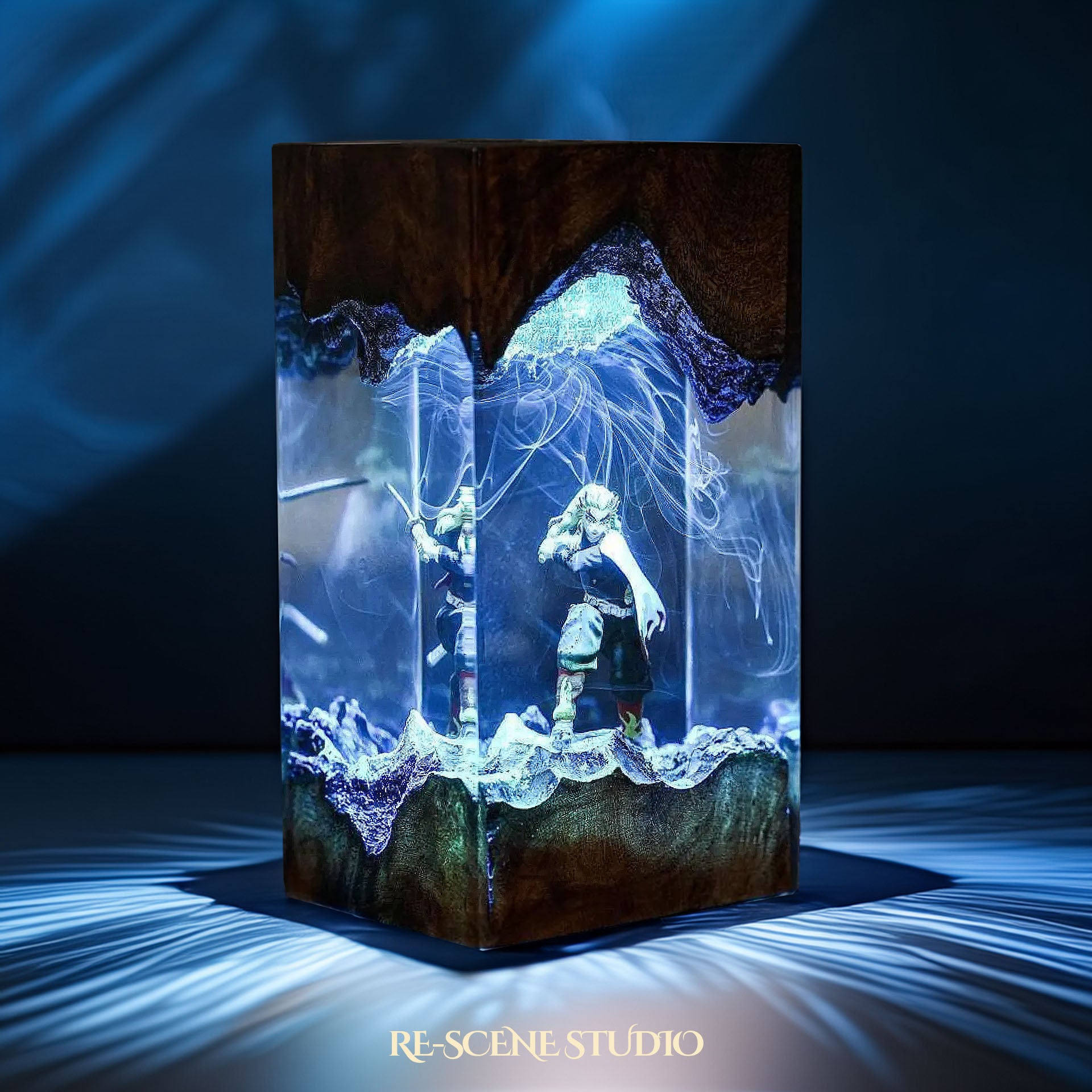 Rengoku Resin Lamp 01 - Demon Slayer Multicolor / Size M: 7 x 13 x 7 (cm) – Handmade Epoxy Resin Lamp by Rescene Studio | Rescene Studio