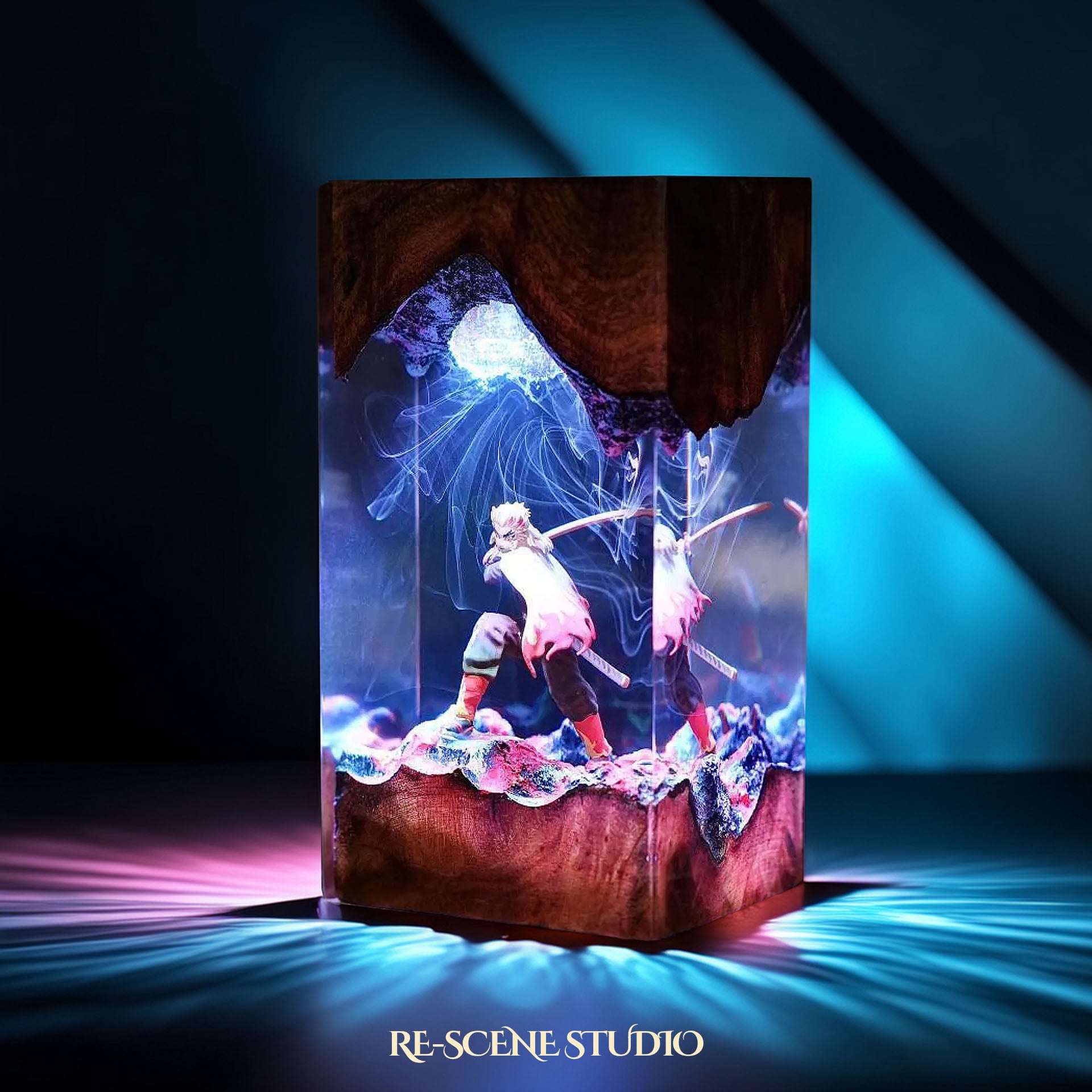 Rengoku Resin Lamp 01 - Demon Slayer Multicolor / Size M: 7 x 13 x 7 (cm) – Handmade Epoxy Resin Lamp by Rescene Studio | Rescene Studio