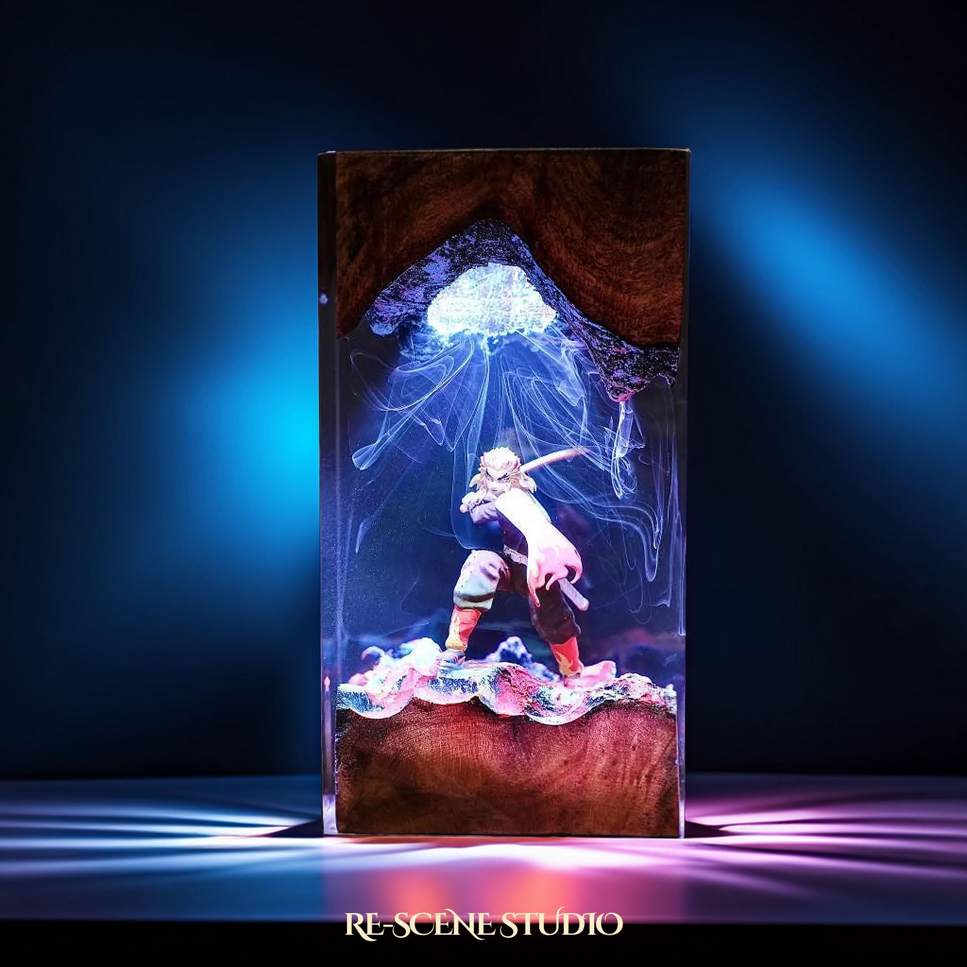 Rengoku Resin Lamp 01 - Demon Slayer Multicolor / Size M: 7 x 13 x 7 (cm) – Handmade Epoxy Resin Lamp by Rescene Studio | Rescene Studio
