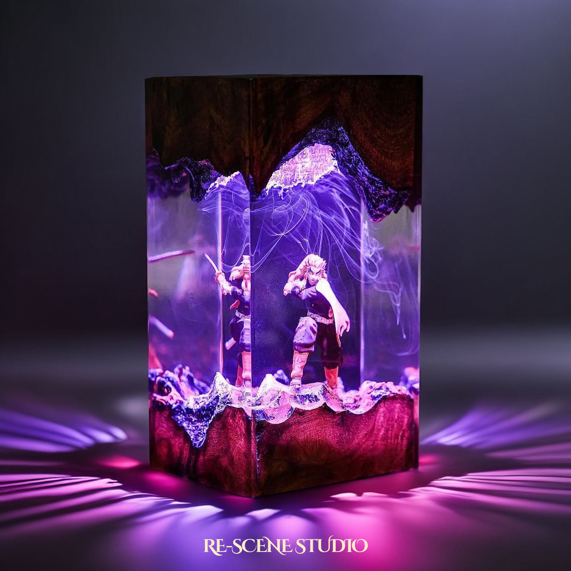 Rengoku Resin Lamp 01 - Demon Slayer Multicolor / Size M: 7 x 13 x 7 (cm) – Handmade Epoxy Resin Lamp by Rescene Studio | Rescene Studio