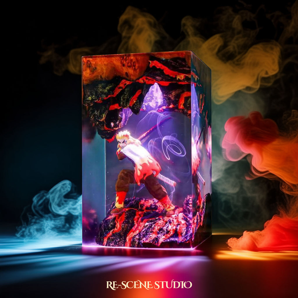 Rengoku Resin Lamp 02 - Demon Slayer Multicolor / Size M: 7 x 13 x 7 (cm) – Handmade Epoxy Resin Lamp by Rescene Studio | Rescene Studio