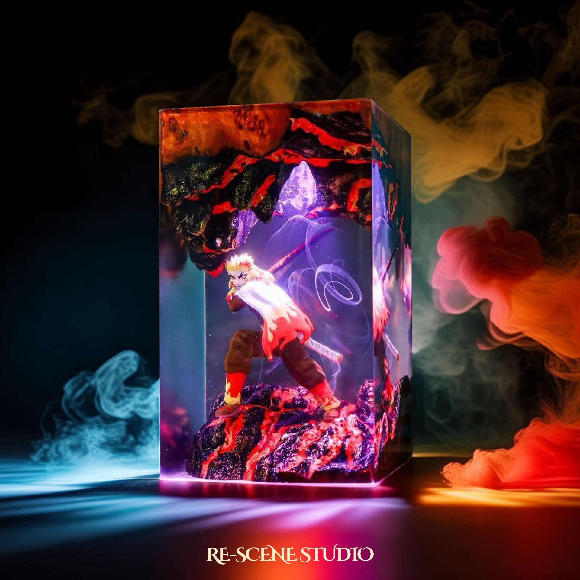 Rengoku Resin Lamp 02 - Demon Slayer Multicolor / Size M: 7 x 13 x 7 (cm) – Handmade Epoxy Resin Lamp by Rescene Studio | Rescene Studio