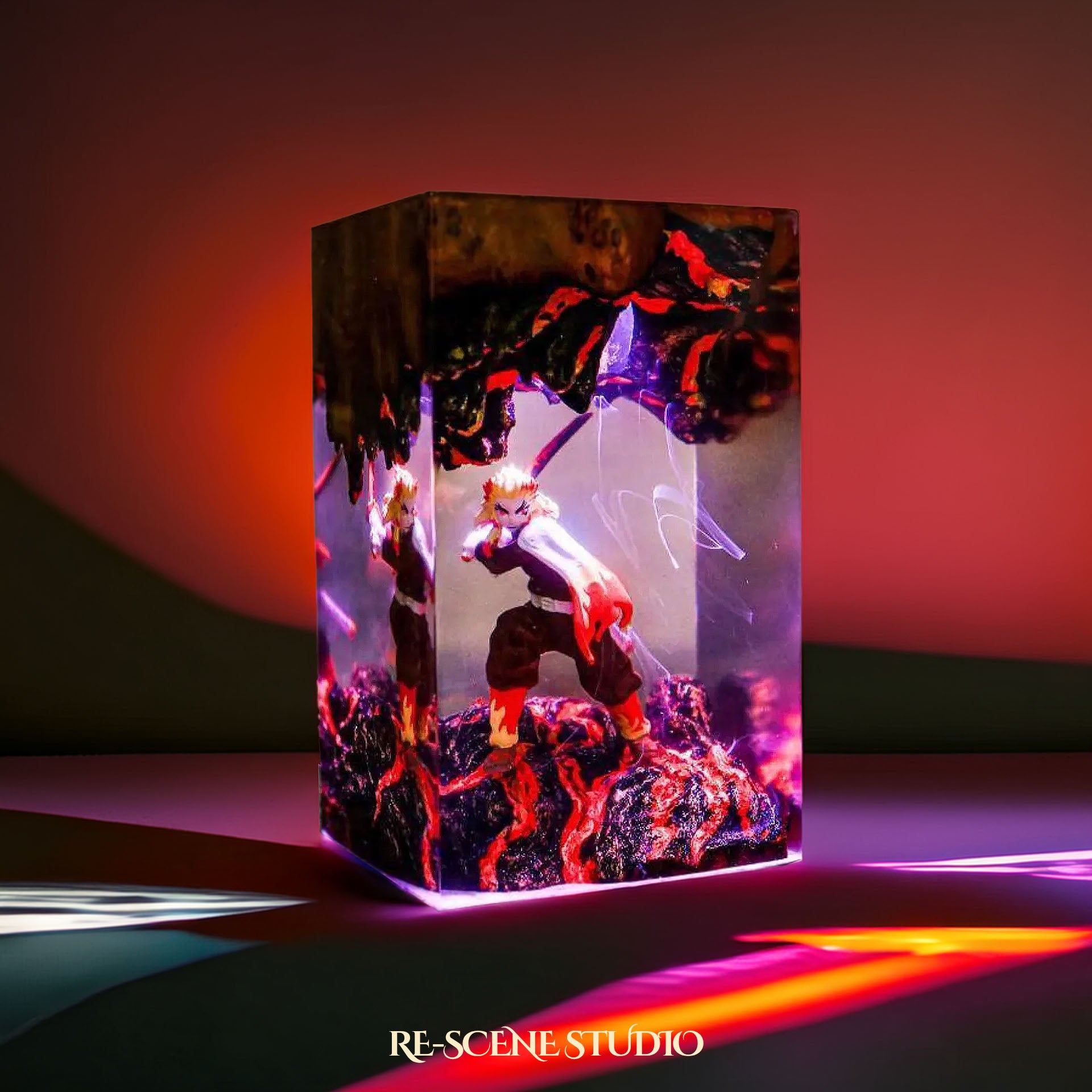 Rengoku Resin Lamp 02 - Demon Slayer Multicolor / Size M: 7 x 13 x 7 (cm) – Handmade Epoxy Resin Lamp by Rescene Studio | Rescene Studio