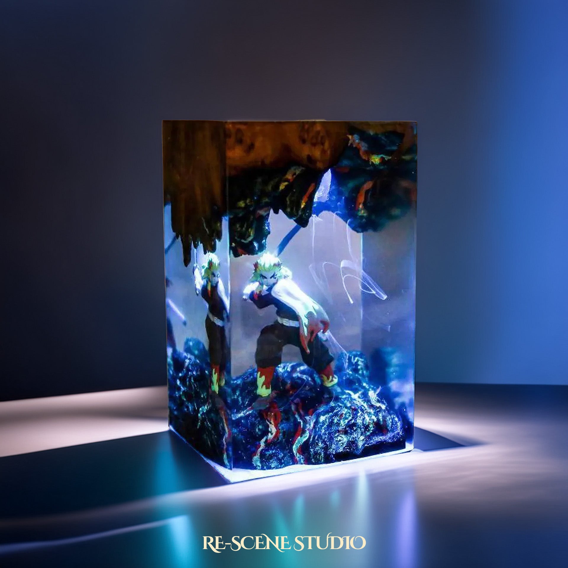 Rengoku Resin Lamp 02 - Demon Slayer Multicolor / Size M: 7 x 13 x 7 (cm) – Handmade Epoxy Resin Lamp by Rescene Studio | Rescene Studio